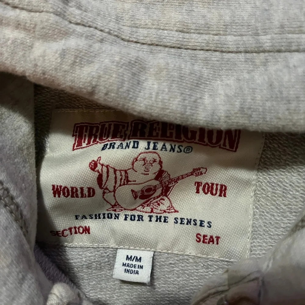 True Religion World Tour Buddha Zip Up Hoodie Gray Mens Medium Sweatshirt